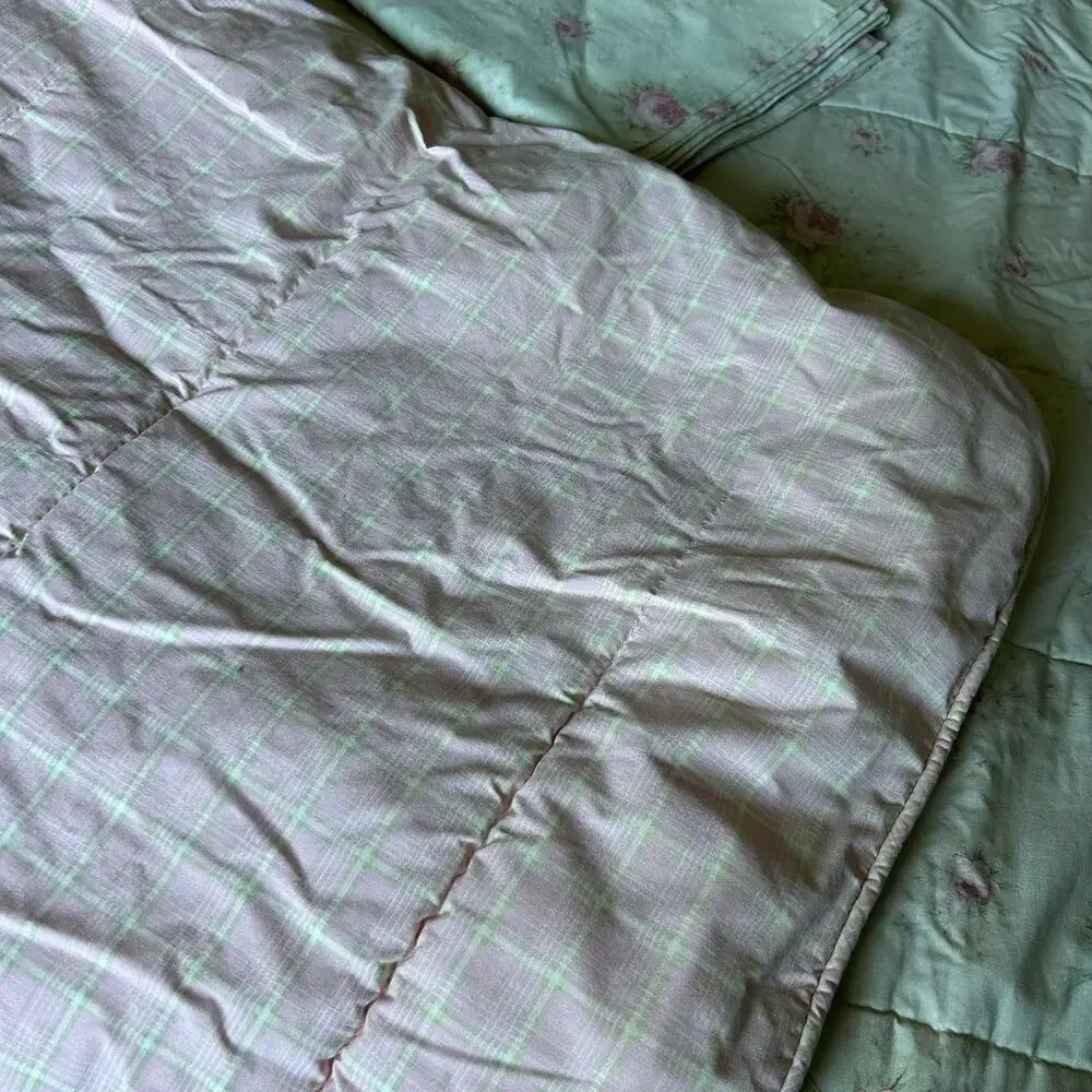 Laura Ashley Green Pink Rose rosemoor full comforter 2 shams cottage core ruffle